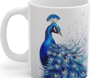Peacock Mug: Vibrant Oil Painting Design, Bird Lover Gift