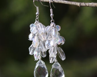 Boucles D'oreilles Cascade Cristal Rose Gold - Bijou Déclaration, Mode, Fermoir à Crochet