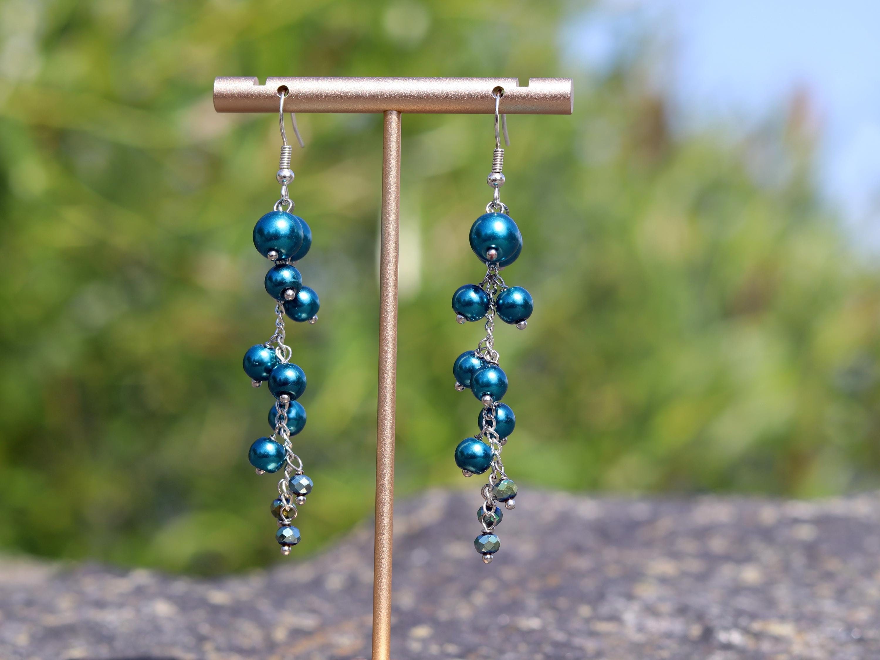 Lot De Bracelets Et Boucles D'oreilles En Perles Couleur Sarcelle Et Transparent - Neuf Sans Emballage