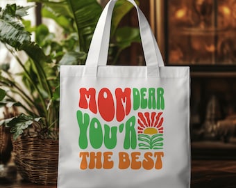 Mother's Day Gift Tote Bag – Retro Floral "Mom Dear" Design