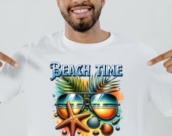 Beach Time T-Shirt: Summer Sunset, Starfish Graphic Tee