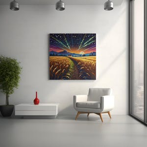 Impresión artística de paisaje rural / Póster de campo al atardecer y cielo estrellado / Arte de pared natural para decoración del hogar (varios tamaños)