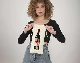Jute Wine Bottle Gift Bag: Artistic Red Wine Print, Reusable Tote