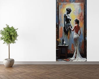 Woman Sculpture Canvas Print | Elegant Nude Figurative Painting