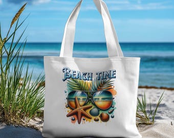 Tropical Sunset Beach Tote Bag: Large Canvas Travel Shoulder Bag
