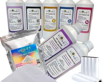 Violet DTF Ink & Powder Set – CMYK + White, Heat Transfer Supplies