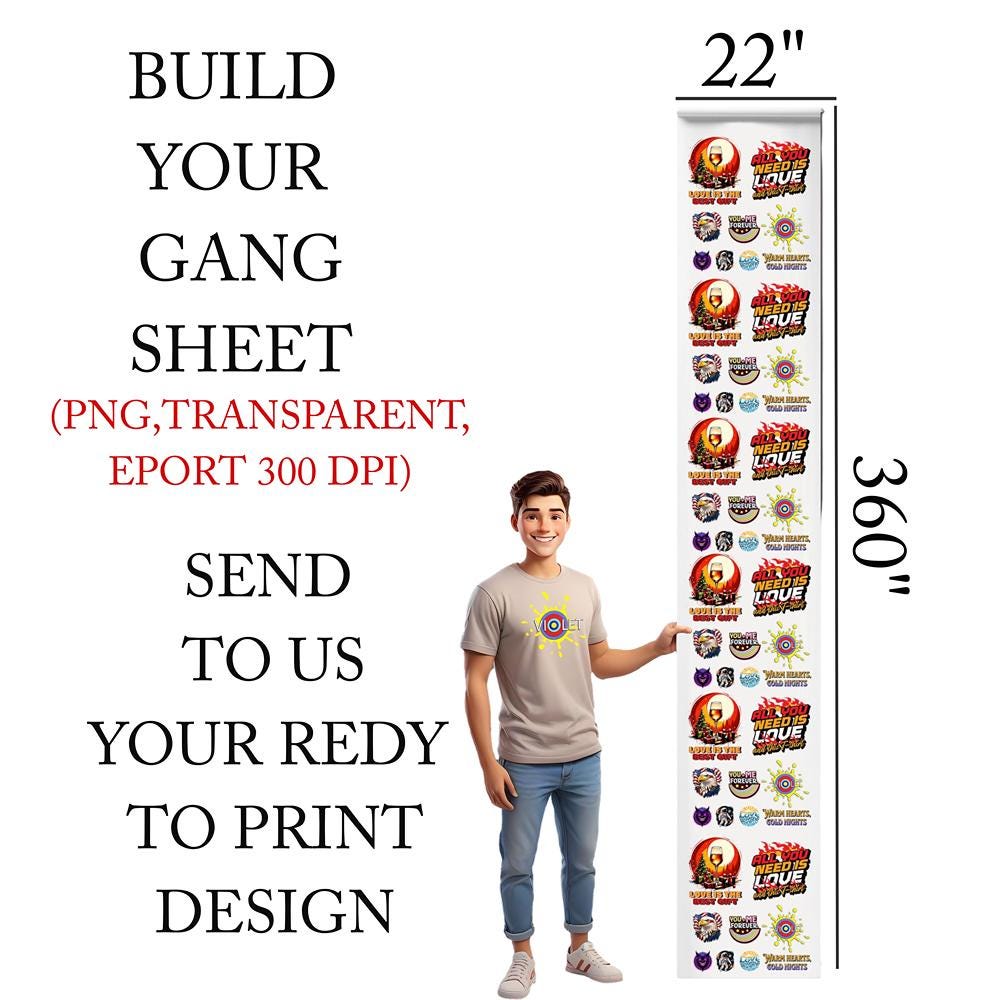 Custom DTF Transfer Gang Sheet Printing: Upload Your Design - Etsy