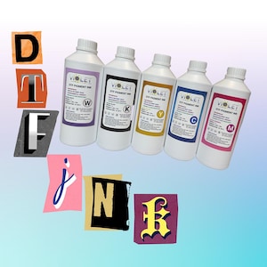 DTF Ink 1000ML (Cmyk + White), Violet Vibrant Pigment Transfer Ink for PET Film, Long-Lasting Colors for All Printers Refilling
