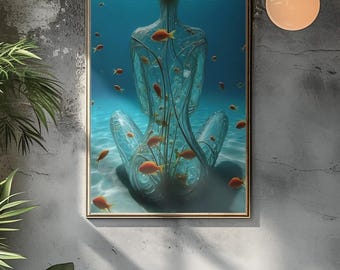 Underwater Meditation Art Print: Surreal Woman, Aquarium Fish