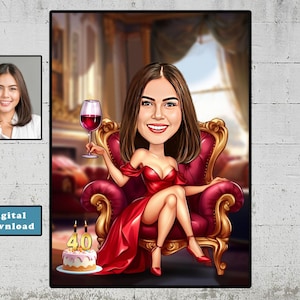 Personalisierte 40. Cartoon Portrait, benutzerdefinierte alles Gute zum Geburtstag Karikaturzeichnung, lustige Karikatur, Geschenk für sie, glücklich 40, digitaler Download