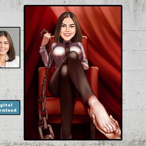 Arte de dominatrix femdom, arte de dominación femenina personalizado a partir de su foto / caricatura personalizada, retrato de dibujos animados, humillación de esclava