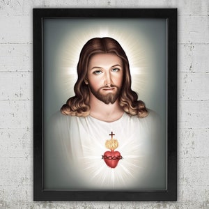 Santo Jesus Cristo Sagrado Coração Religioso, Pintura em Tela emoldurada Arte de Parede, Sagrado Coração de Jesus, Arte emoldurada, Tela e Arte de Parede