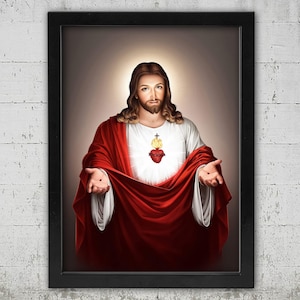 Heiliges Jesus Christus Heiliges Herz Religiös, gerahmte Leinwandmalerei Wandkunst, Heiliges Herz Jesu, gerahmtes Kunstwerk, Leinwand- und Wandkunst