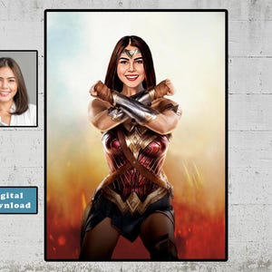 Wonder Woman - Benutzerdefinierte Wonder Woman Portrait - Benutzerdefinierte Superheld Portrait - Personalisiertes Portrait - Cartoon vom Foto, Digitaler Download