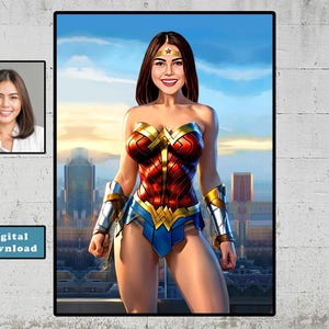 Wonder Woman - Benutzerdefinierte Wonder Woman Portrait - Benutzerdefinierte Superheld Portrait - Personalisiertes Portrait - Cartoon vom Foto, Digitaler Download