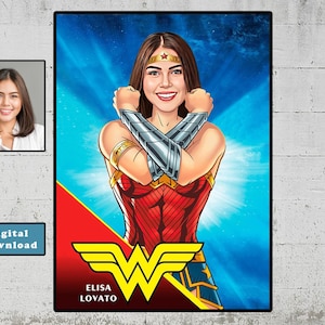 Wonder Woman - Benutzerdefinierte Wonder Woman Portrait - Benutzerdefinierte Superheld Portrait - Personalisiertes Portrait - Cartoon vom Foto, Digitaler Download