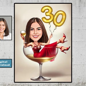 Personalisierte 30. Cartoon Portrait, benutzerdefinierte alles Gute zum Geburtstag Karikaturzeichnung, lustige Karikatur, Geschenk für sie, glücklich 30, digitaler Download