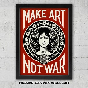 Make Art Not War Framed Canvas: Vintage Protest Print | Retro Feminist Bold Graphic Design