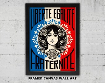 Lienzo enmarcado «Liberté Egalité Fraternité»: impresión artística, póster icónico, paz, amor y esperanza.