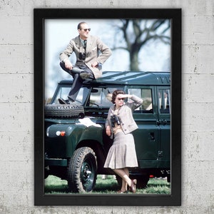 Queen Elizabeth & Prince Philip Canvas Art: 1958 Horse Races, Framed Artwork
