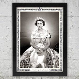 Queen Elizabeth II Vintage Portrait: Framed Canvas Wall Art (12x16 inch)