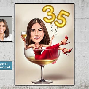 Personalisierte 35. Cartoon Portrait, benutzerdefinierte alles Gute zum Geburtstag Karikaturzeichnung, lustige Karikatur, Geschenk für sie, glücklich 35, digitaler Download