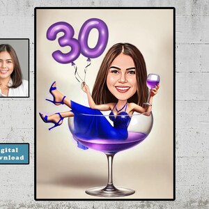 Personalisierte 30. Cartoon Portrait, benutzerdefinierte alles Gute zum Geburtstag Karikaturzeichnung, lustige Karikatur, Geschenk für sie, glücklich 30, digitaler Download