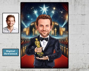 Personalised Cartoon Oscars Award , Customized Award Oscar Caricature, Personalized gift with desired text, Digital Download