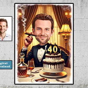 Kundenspezifisches 40. Karikaturporträt, kundenspezifische alles Gute zum Geburtstagkarikatur-Zeichnung, lustige Karikatur, Geschenk für ihn, glückliches 40.50., 60.70., 60