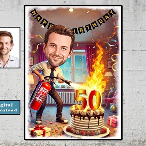 Retrato de desenho animado personalizado de 50º aniversário, desenho de caricatura personalizado de feliz aniversário, caricatura engraçada, presente para ele, feliz 40º 50º, 60º 70º