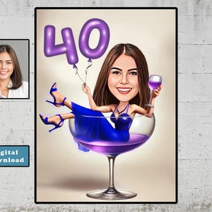 Personalisierte 40. Cartoon Portrait, benutzerdefinierte alles Gute zum Geburtstag Karikaturzeichnung, lustige Karikatur, Geschenk für sie, glücklich 40, digitaler Download