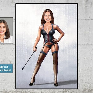 Femdom Dominatrix Art, Custom Female Domination Art from your photo / custom caricature, cartoon portrait, Slave Humiliation