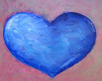 kid s room art original painting blue heart with red etsy