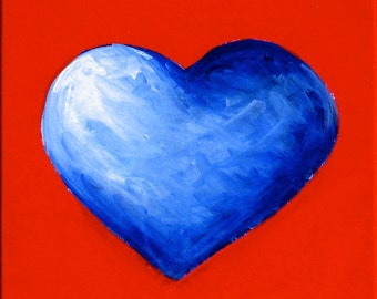 kid s room art original painting blue heart with red etsy