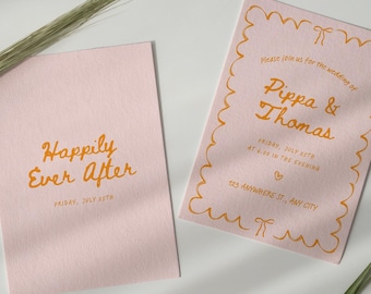 Invitación de boda escrita a mano / Invitación de boda colorida / Invitación de boda atrevida / Invitación de boda divertida / Invitación de boda rosa y roja / Elegante