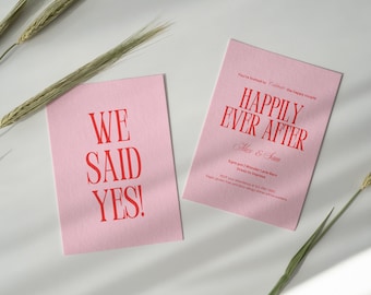 Invitación de boda colorida / Invitación de boda atrevida / Invitación de boda divertida / Invitación de boda rosa y roja / Elegante /