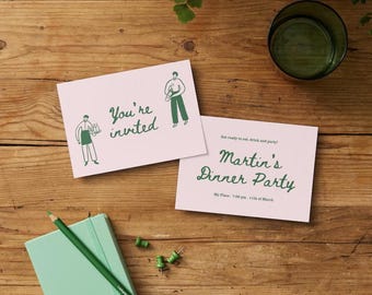 Invitación a una cena dibujada a mano / Invitación a una cena ilustrada / Invitación a una cena moderna / Invitación divertida / Invitación divertida