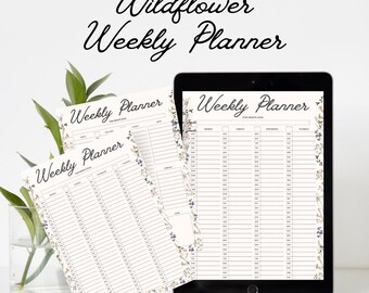 Planificador semanal de flores silvestres / Planificador de estudio / Planificador para TDAH / Planificador de estudio / Horario semanal / Elegante / Lindo / Divertido / Juguetón