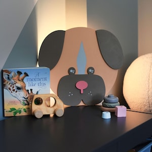 Childrens night light, Cartoon Dog night light, Animal shaped night light, Wooden nursery lamp, Nursery wall light, Soft glow night light