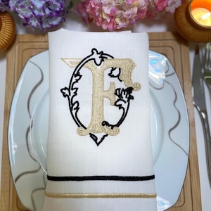 Linen Double Initial Monogram Embroidered Personalized Wedding and Event Dinner Napkins, Elegant Custom Gift Option