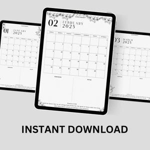 May include: Printable calendar for January, February, and March 2025. Each month features a floral design and a scripture quote. The calendar is designed for personal use and includes space for reminders and notes.