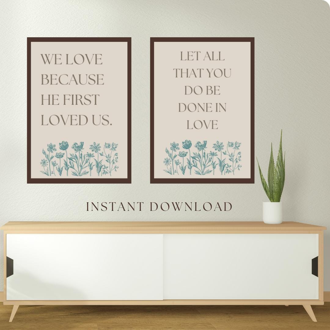 Printable Christian Wall Art Set, Bible Verse Digital Download, Floral ...