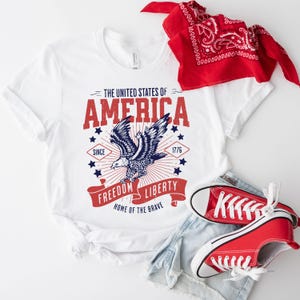 America Eagle T-Shirt Bella and Canvas, Red & Blue Patriotic Graphic Tee, 4th of July Shirt