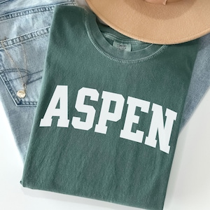 Aspen Comfort Colors T-Shirt | Vintage University Font Tee