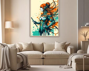 Cyberpunk Samurai Queen Art: Neon Sci-Fi Krieger Druck (Digitaler Download)