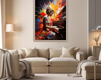 Frau spielt Klavier Kunst: Abstrakte Musik Druck (Digitaler Download)