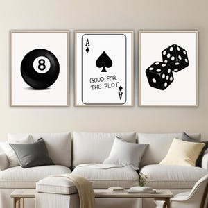 Black and White Game Room Art Prints: 8 Ball, Ace of Spades (Digital Download)