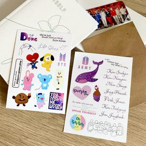 Pack d'autocollants BTS| bts de marchandise | Feuille d'autocollants en papier A6 pour journaux, scrapbooking, agendas|Jin| bangtan sonyeondan | RM| j imin|