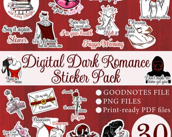 ダークロマンス ステッカーパック – BookTokステッカー、Kindle＆ノートパソコン（デジタルダウンロード）