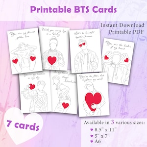 Afdrukbare BTS-kaarten | Leger |  Afdrukbare pdf| Jin| Suiker| J-Hope| RM| Jimin| V| Jungkook| bts-merchandise
